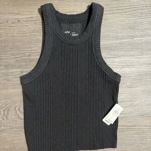 NWT Aerie Women’s Textured Free Spirit Ribbed Tank Top Smoke Grey